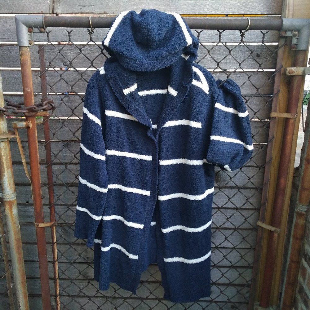 TORRID BLUE STRIPE HOODED SWEATER CARDIGAN SWEATER 1X